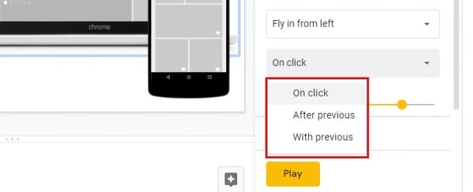 animation effect select trigger google slides