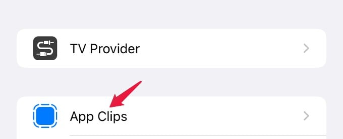 app clips settings menu