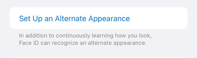 face id alternate appearance iphone