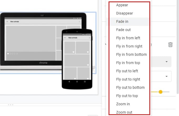 object animation styles google slides