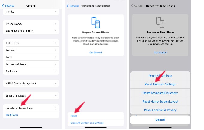 reset network settings iPhone