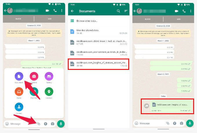 send large video as document on WhatsApp