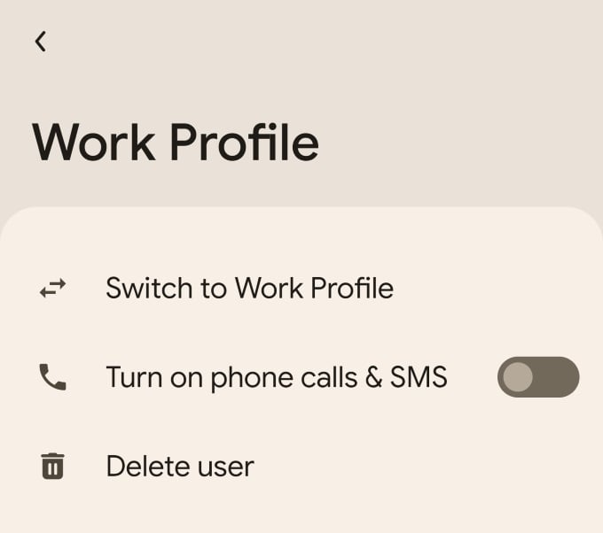 Android work profile settings