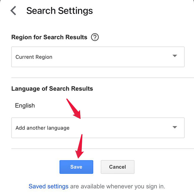 Change Search Languages on Google App