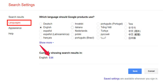 Edit Search Results Language on Google