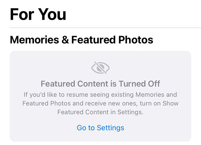 Memories Turned Off on iPhone Photos App