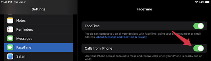 Turn Off Calls from iPhone on iPad