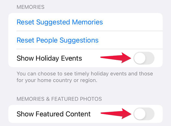 Turn Off Memories on iPhone for Photos