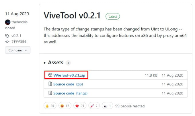 ViveTool GitHub releases page