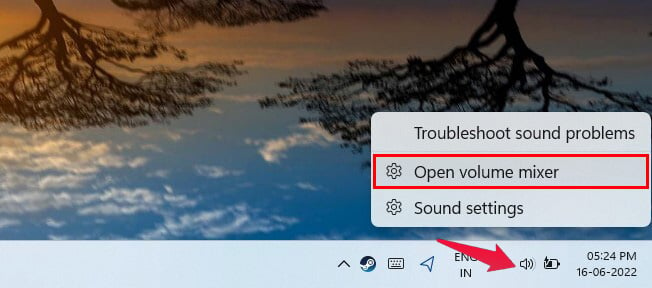 Windows 11 volume context menu
