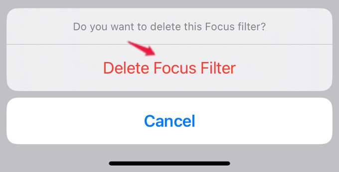 delete focus filter confirmation iphone