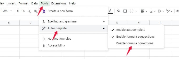 disable formula corrections google sheets