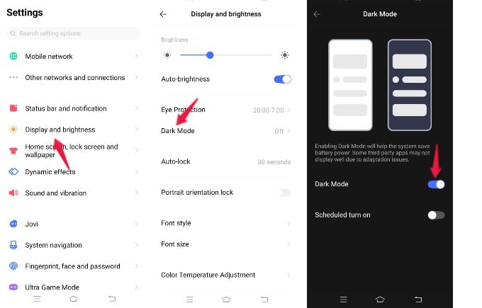 enable dark mode android device