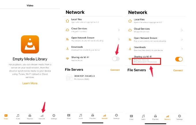 enable sharing via wi-fi iphone vlc player