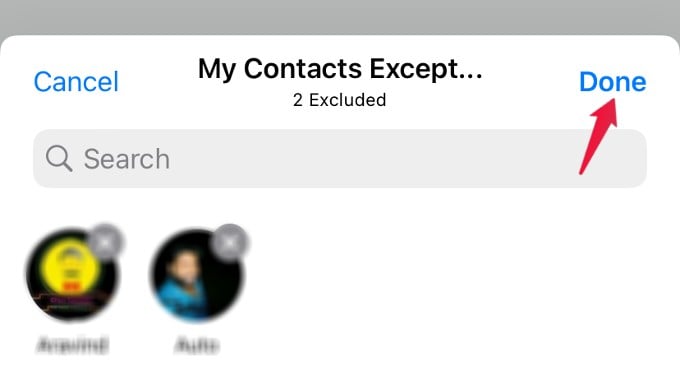 excluded contact list WhatsApp iPhone