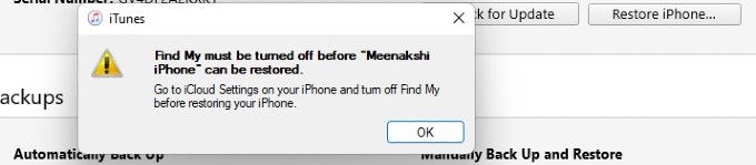 find my iphone disable message itunes