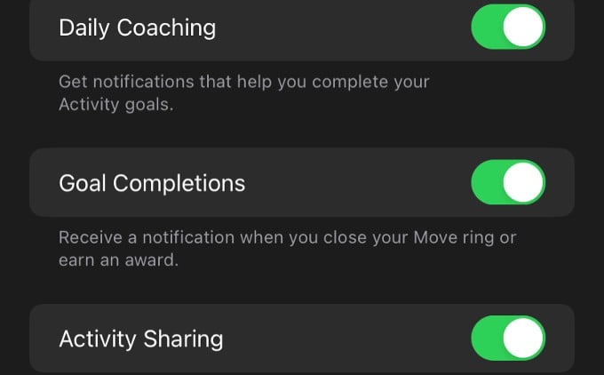 fitness app notfication settings