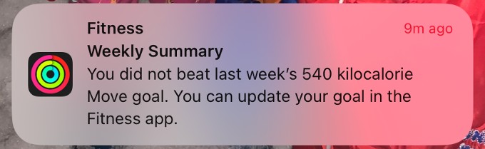fitness app notification summary week iphone