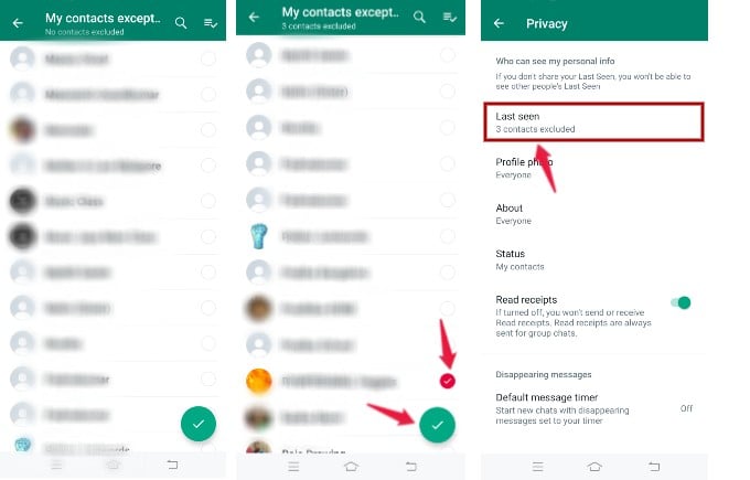 hide last seen whatsapp selected contacts android