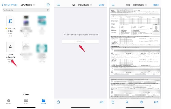 how to open password protected pdf iphone