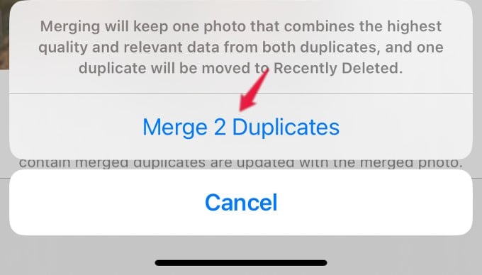 merge duplicate photo confirmation iphone