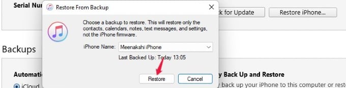 restore from backup using itunes