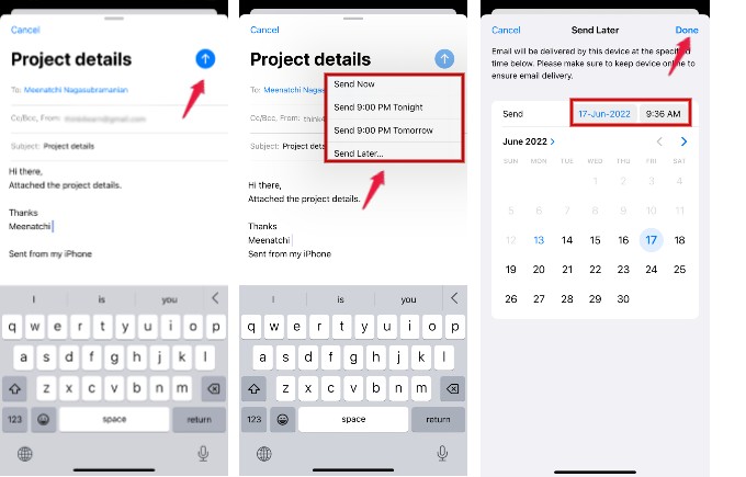 schedule email on iphone Mail app