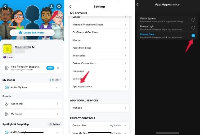 snapchat iphone dark mode