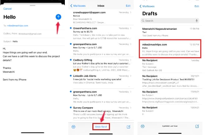 unsend an email on iphone