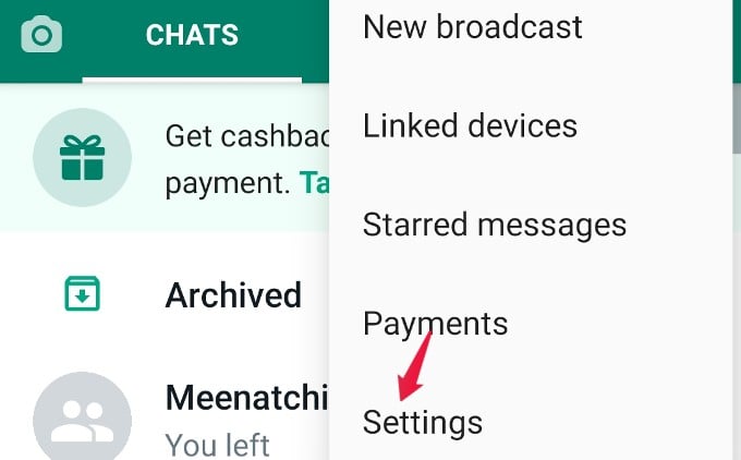 whatsapp menu options android