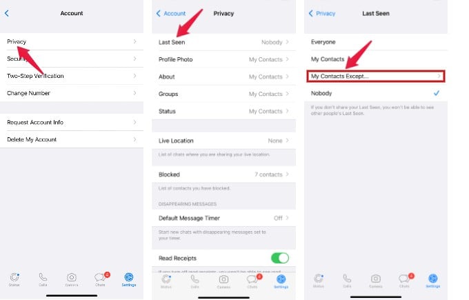 whatsapp privacy settings iPhone