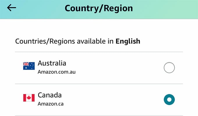Amazon Country Change Options