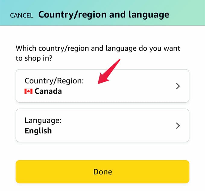 Change Country Region on Amazon Shopping