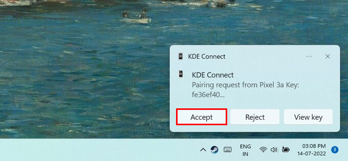 KDE Connect Pairing request on Windows