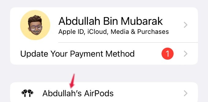 airpod name setting menu iphone