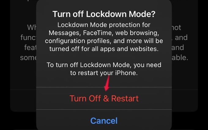 disable lockdown mode confirmation iphone
