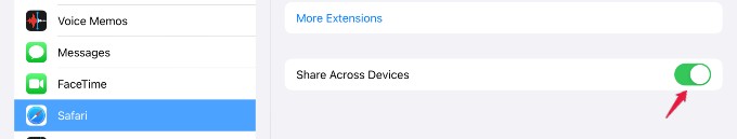 enable share safari across devices ipad