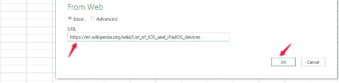 enter url to import data from web on excel
