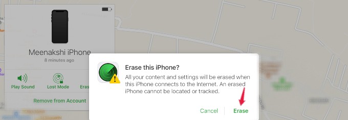erase iphone confirmation icloud