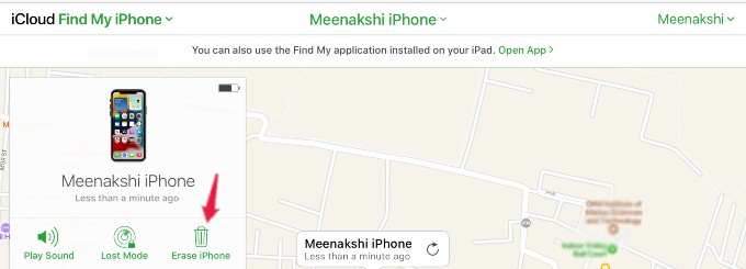 erase iphone using find my on icloud