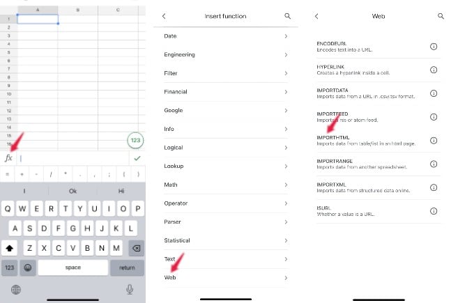 import data from web on sheets app iphone