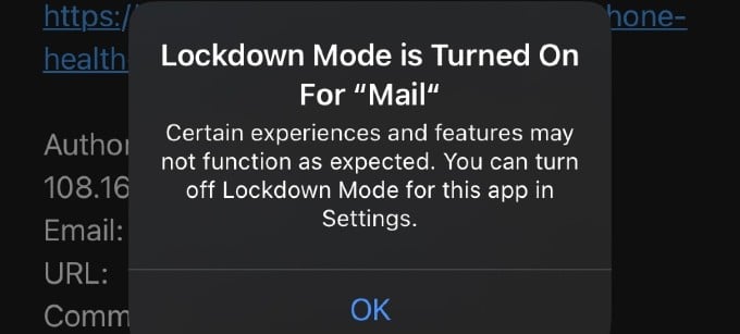 lock down mode mail app iphone