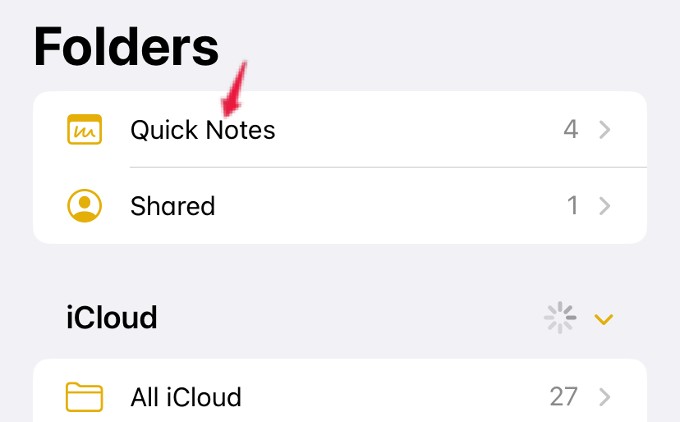 quick notes folder iphone