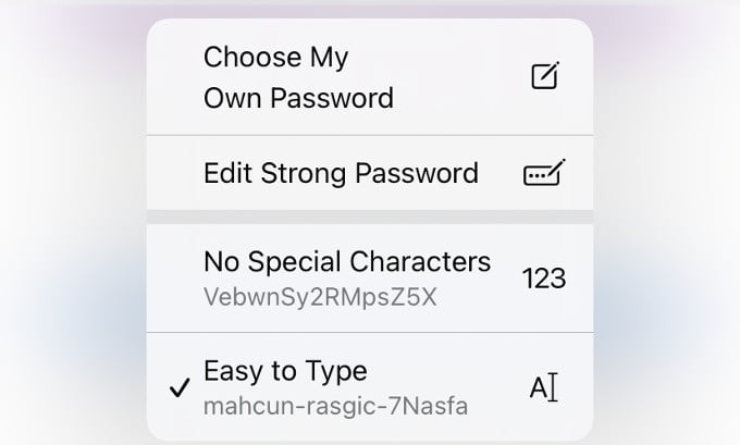 safari password suggestion options
