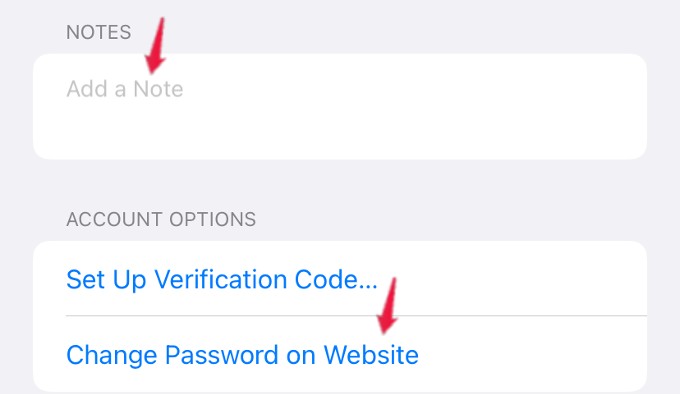 saved password options iphone