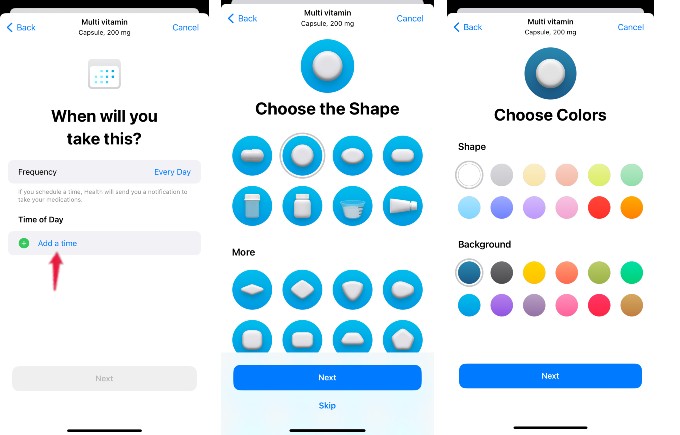 select medicine shape and color iphone