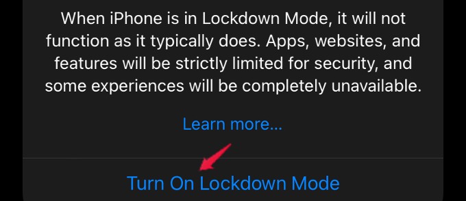 turn on lockdown mode iphone