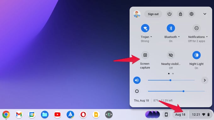 Chrome OS quick settings