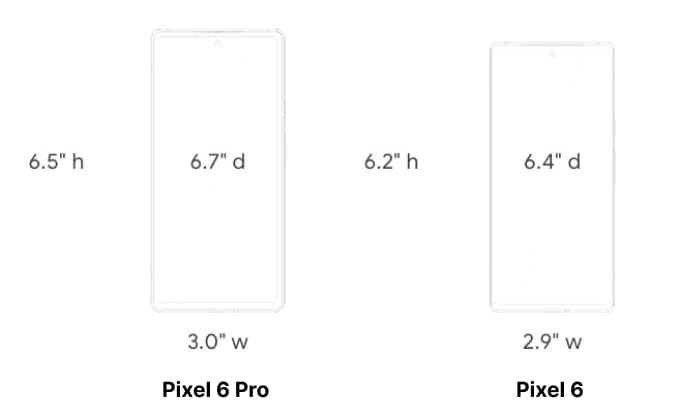 Pixel 6 vs Pixel 6 Pro Dimensions
