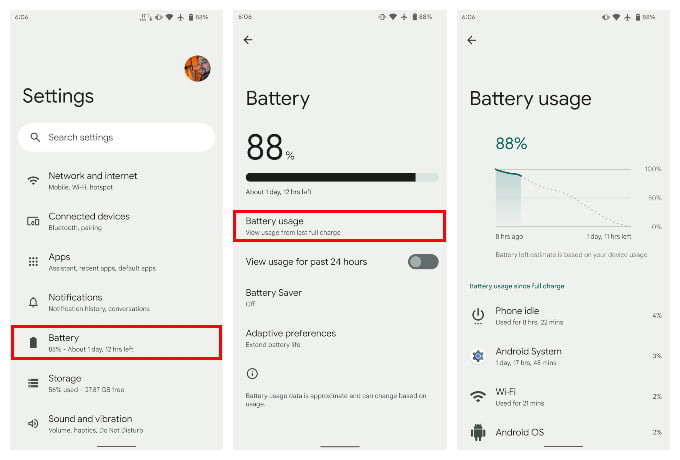 Check Pixel 6 battery usage